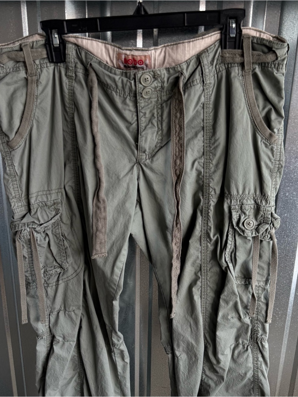 Y2K Cargo Parachute Pants Olive Green Low Rise Utility Pants
